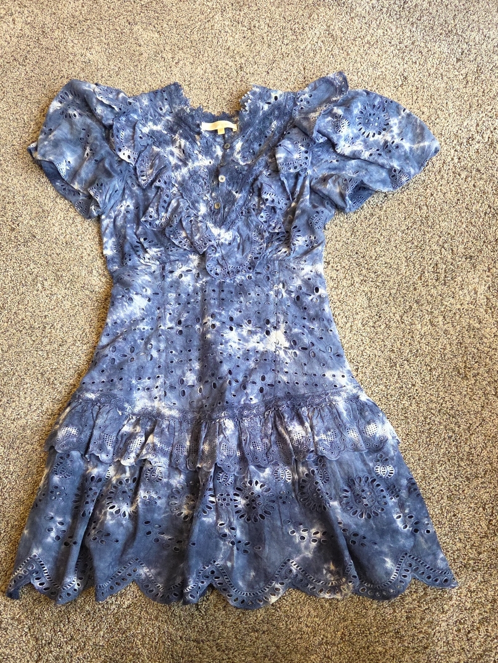 LoveShackFancy Blue Eyelet Ruffle Mini Dress
